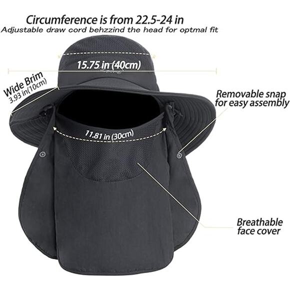Summer UV Sun Protection Wide Brim Fishing Hat for Men with Face Cover - Picture 3 of 4